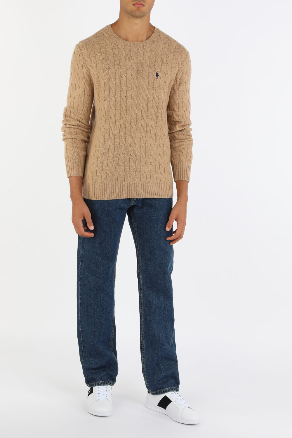 Cable-Knit Cotton Sweater in Camel